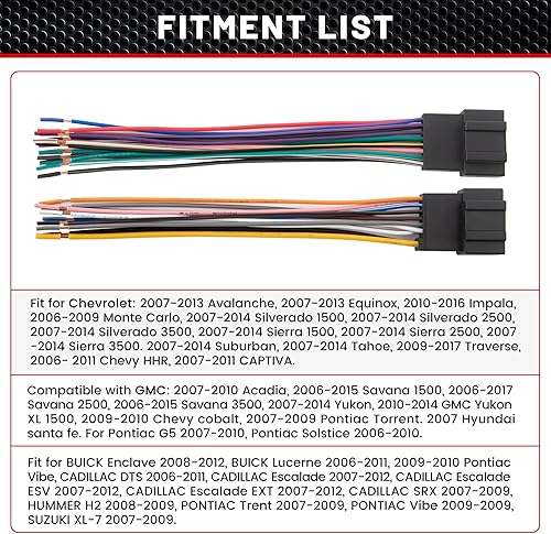 Miniatura 7 de RED WOLF Arnés de cableado de radio con adaptador de antena compatible con GM GMC Sierra Chevy Impala Buick Cadillac 2006-2013 Instalar reproductor