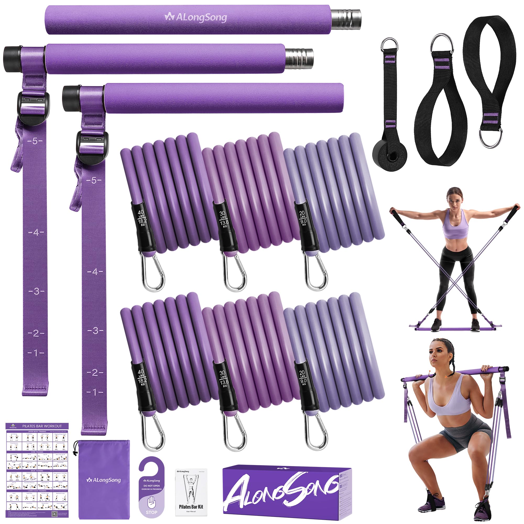 Upgraded Pilates Bar Kit with Resistance Bands Natural Latex for Women &amp; Men, Heavy-Duty Stainless Steel Multifunctional Yoga Pilates Stick for Home Gym Exercise Fitness Equipment Full-Body Workouts