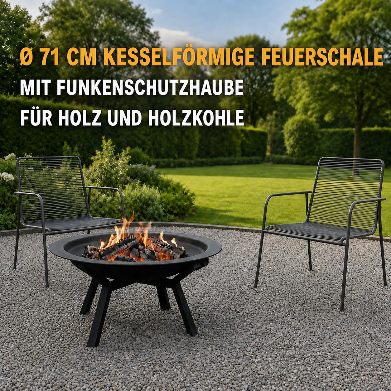 Feuerschale mit Funkenschutz Ø 71 cm für Garten und Außenbereich