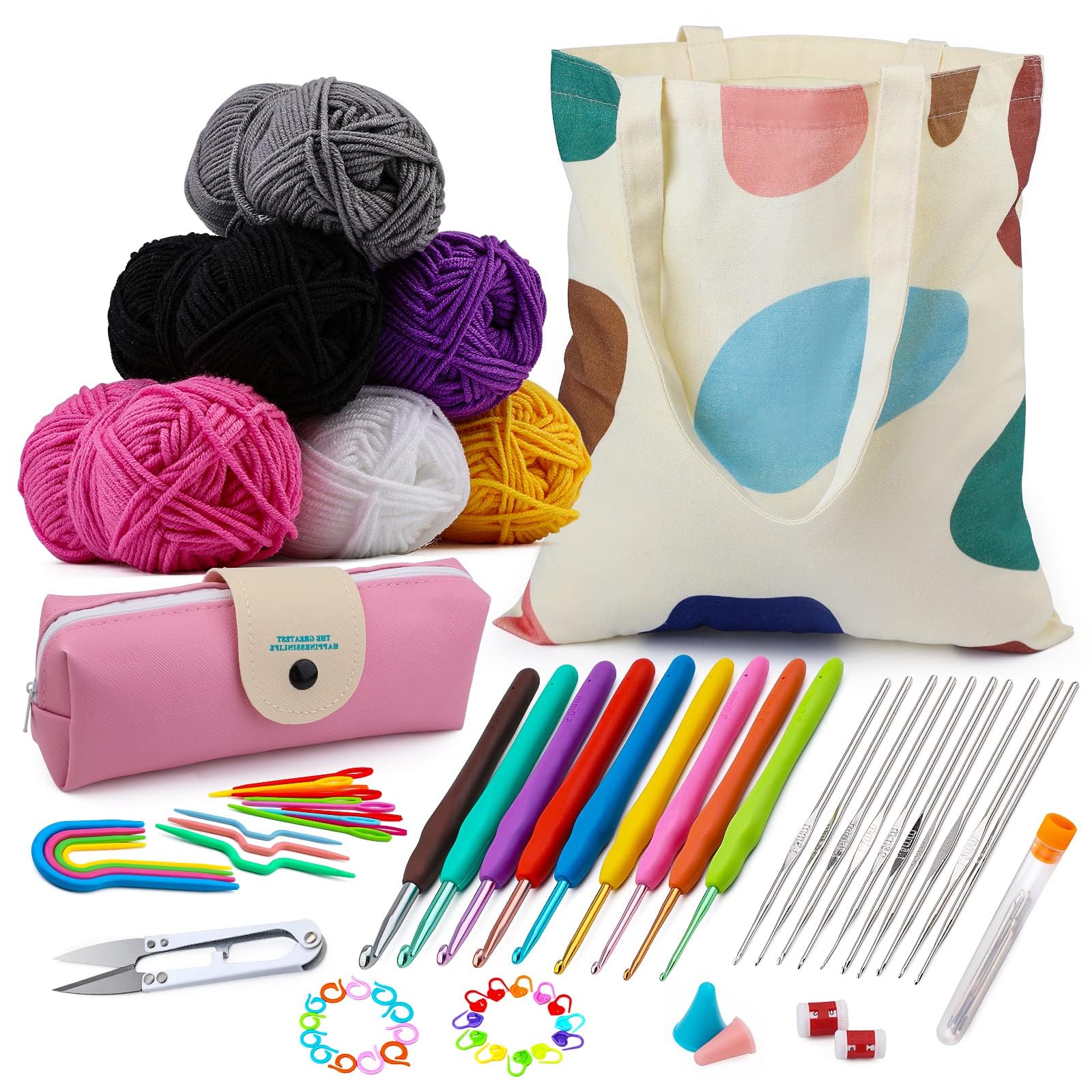 MAKINGTEC 85 Piece Crochet Kit with Crochet Hooks Yarn Set, Knitting Accessories Set, Includes Complete Crochet Accessories-Perfect Crochet Starter Kit for Adults Children Beginner Professionals