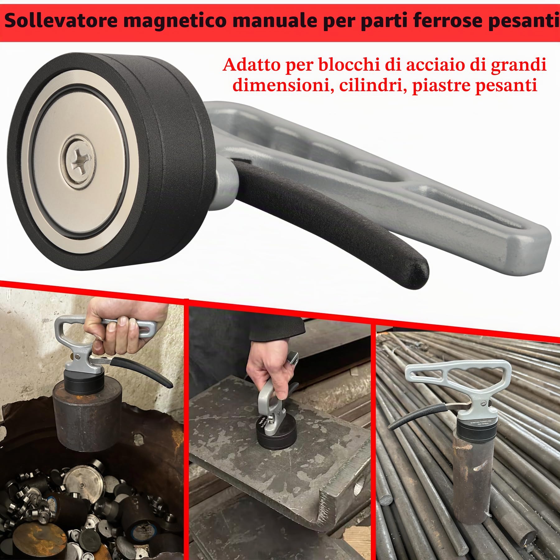 MUTUACTOR Forte supporto magnetico manuale, 1 set, magnete al neodimio con impugnatura stabile, facile da svitare, strumento per afferrare oggetti in metallo pesante