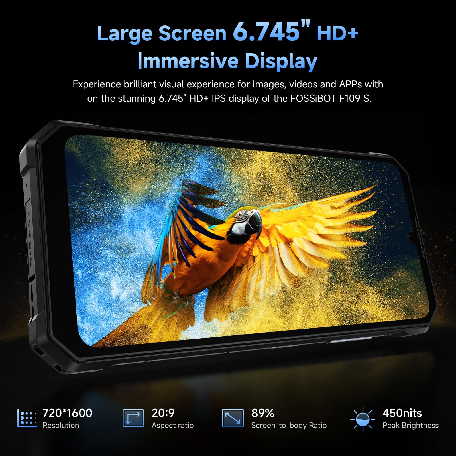 FOSSiBOT F109S Outdoor Smartphone Android 15, 24GB + 256GB/2TB Handy ohne Vertrag, 10600mAh Akku, 6,75" FHD+1.32 Dual Bildschirm, 50MP Kamera, IP68/IP69K, Dual SIM 4G/NFC/Face ID (Blau-256GB)
