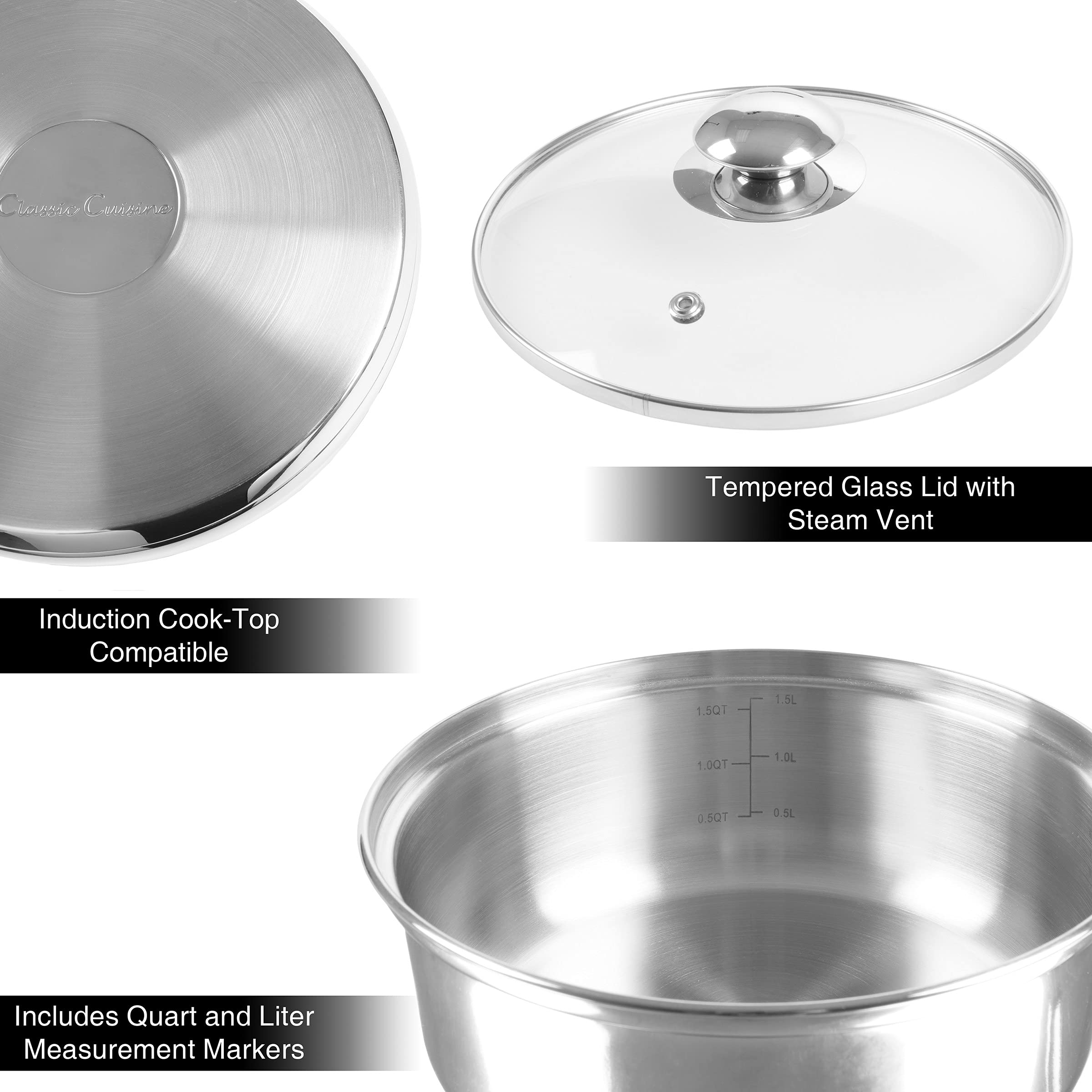 Snapklik.com : 6 Cup Double Boiler Pot Set 1.5 Quart Stainless-Steel ...