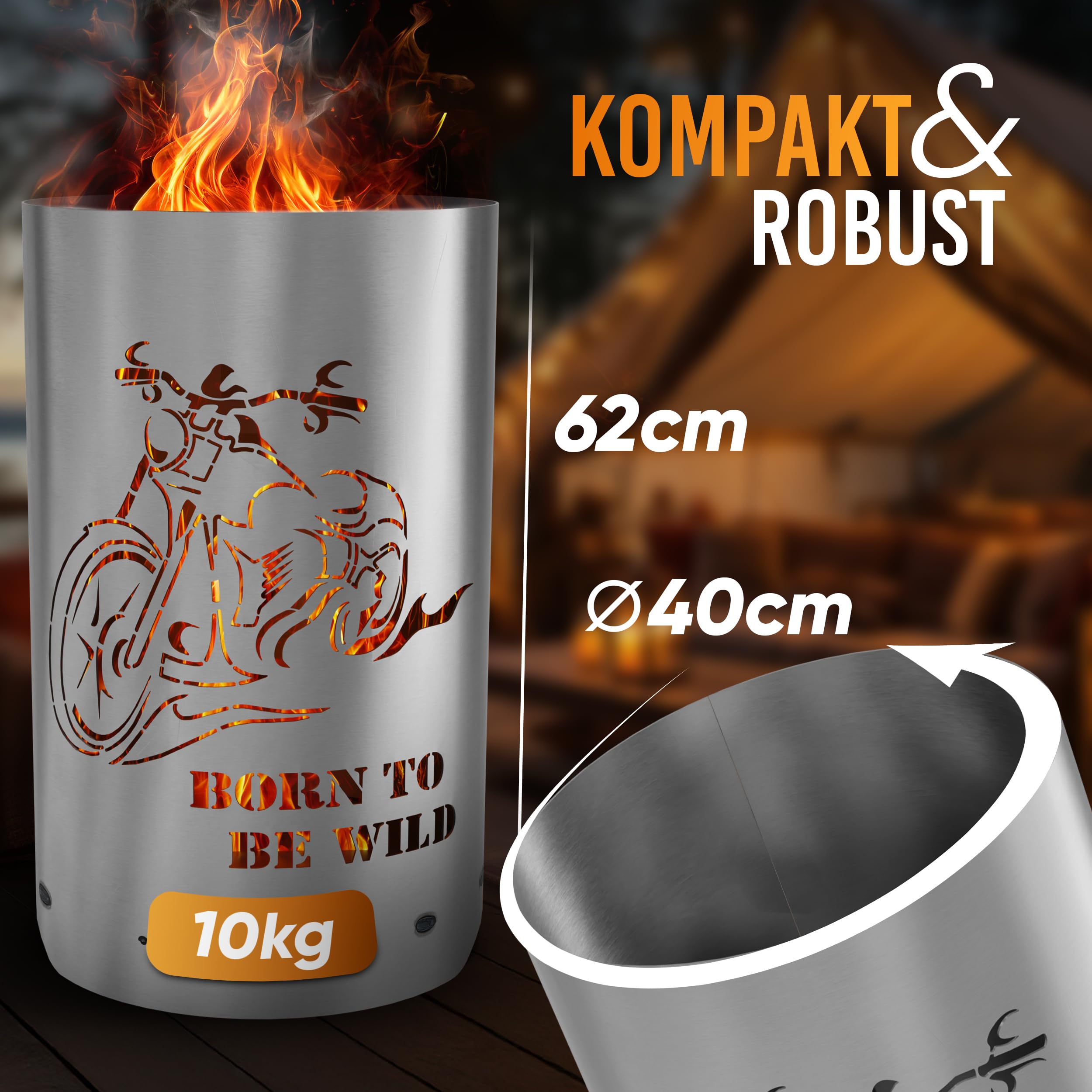 TiKo-Design® Feuertonne Feuerkorb mit Born to Be Wild Chopper Motiv
