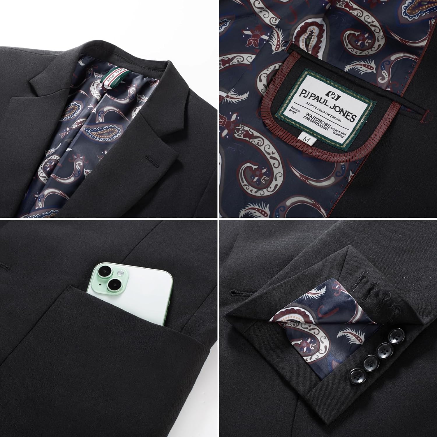 PJ PAUL JONES Mens Casual Sport Coats Two Button Slim Fit Blazer Lightweight Pattern Lined Notch Lapel Suit Jacket - Image 4