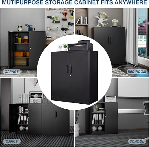 Miniatura 7 de PEUKC Armario de almacenamiento de metal, gabinete negro de 36 pulgadas con estantes, 2 estantes de almacenamiento ajustables y 2 puertas con