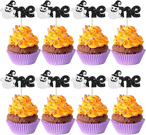 24 piezas de decoración de magdalenas Ghost One con purpurina para Halloween, fantasma, para magdalenas, decoración de magdalenas, fantasma, uno,