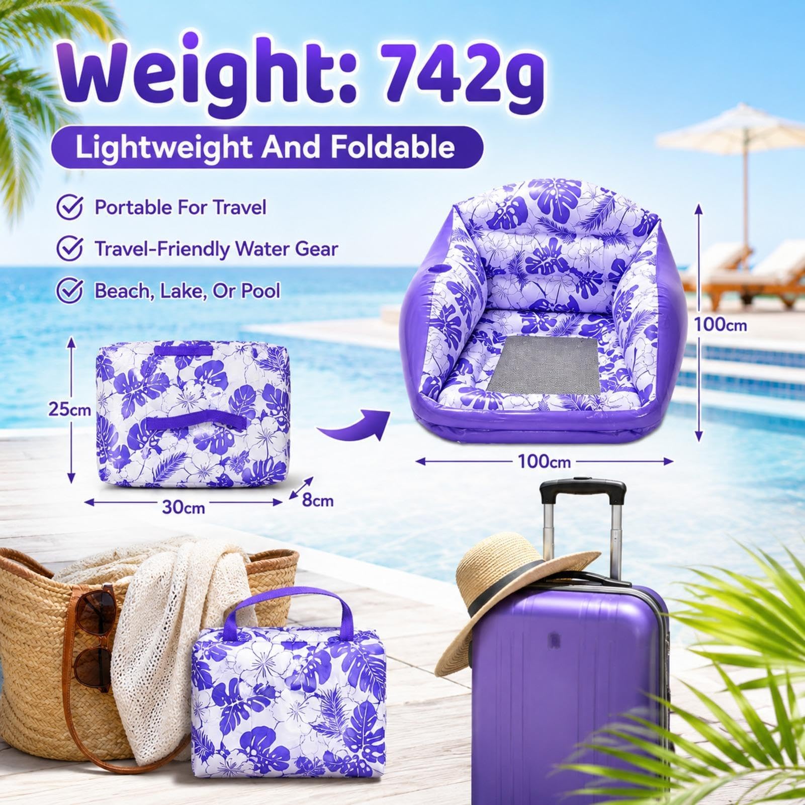 Chaise longue gonflable pour piscine – Canapé flottant polyvalent et hamac flottant | Siège ergonomique en maille rafraîchissante pour un confort durable | PVC robuste pour une utilisation en