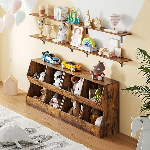 Miniatura 7 de DINZI LVJ Estantería para niños, organizador de almacenamiento de juguetes, armario de juguetes de madera, estantería para niños con 4 cubículos,