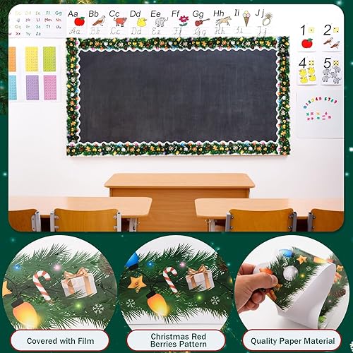 Miniatura 3 de Bordes de tablón de anuncios de Navidad de 99 pies, bombillas y agujas de pino, bordes de aula, decoraciones de tablón de anuncios de Navidad, Año