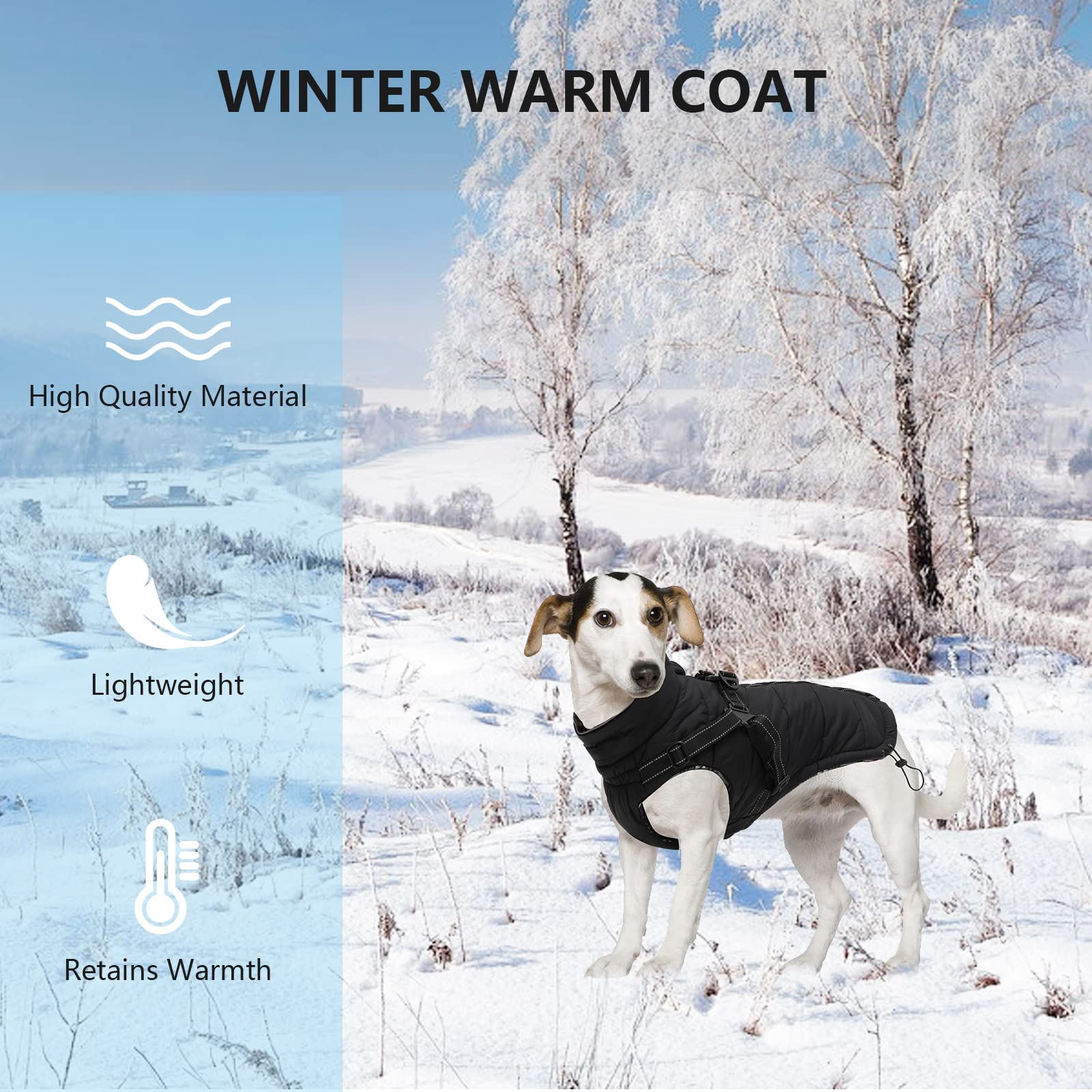Pethiy Winter Warm Coat Waterproof Dog Winter Jacket with harness traction belt,Pet outdoor jacket Dog autumn and winter clothes for Medium small Dog-Black-XS - Image 2