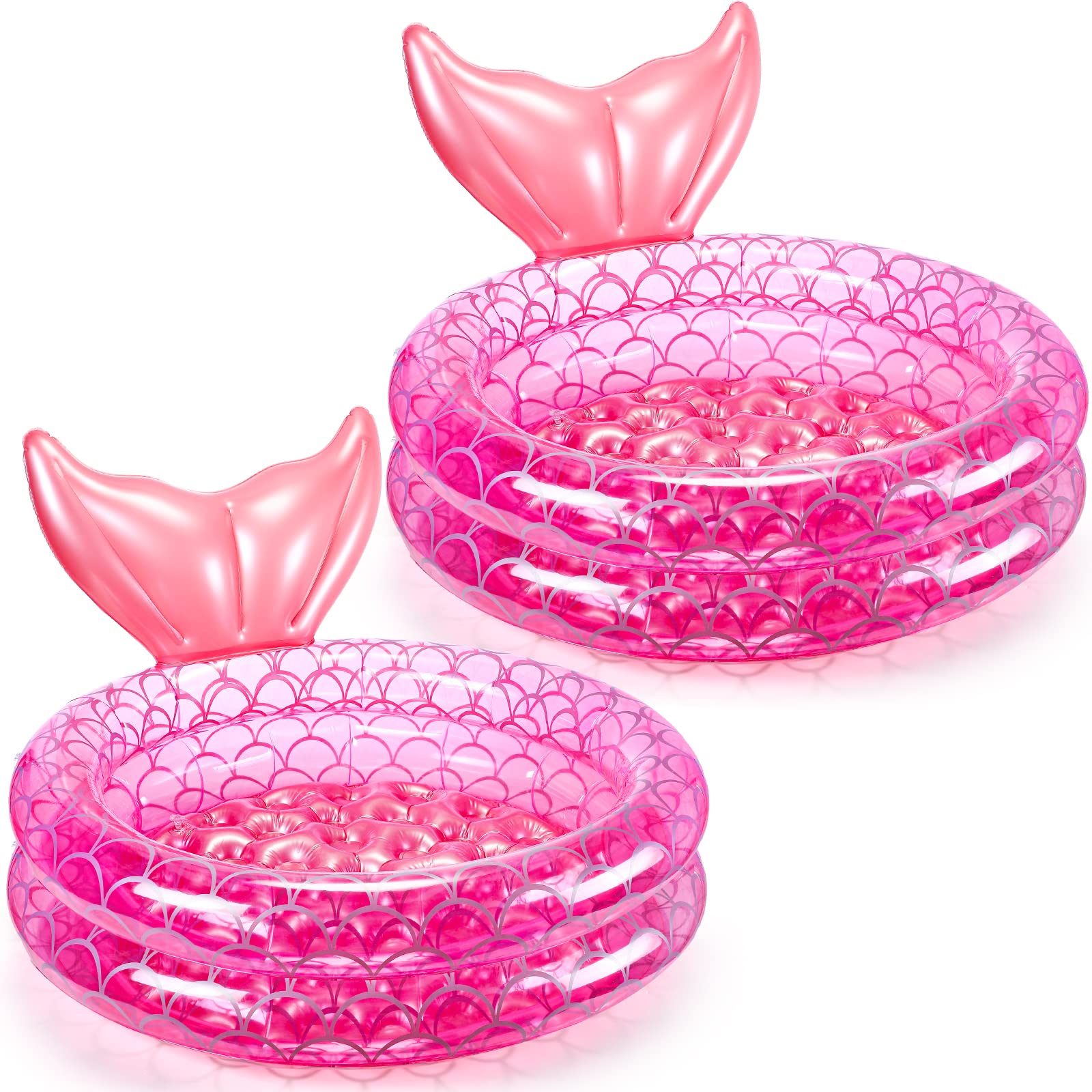 Hanaive 2 Pcs Inflatable Backyard Kiddie Mermaid Pools Garden Round Swimming Pool Mermaid Party Decorations Blow up Drink Cooler for Girls Toddler Kids Indoor Outdoor Water Game Play Center 35. 4 Inch