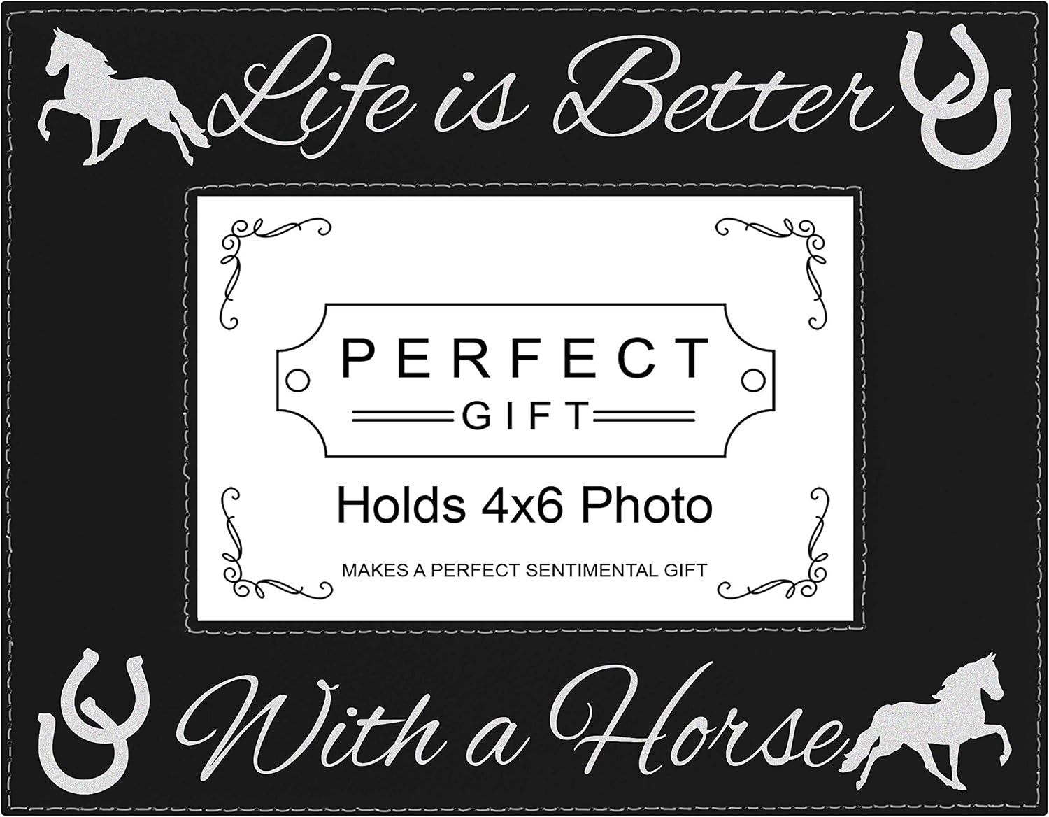 ThisWear Horse Lover Frame Life Is Better With A Horse 4x6 Leatherette Photo Frame Grey