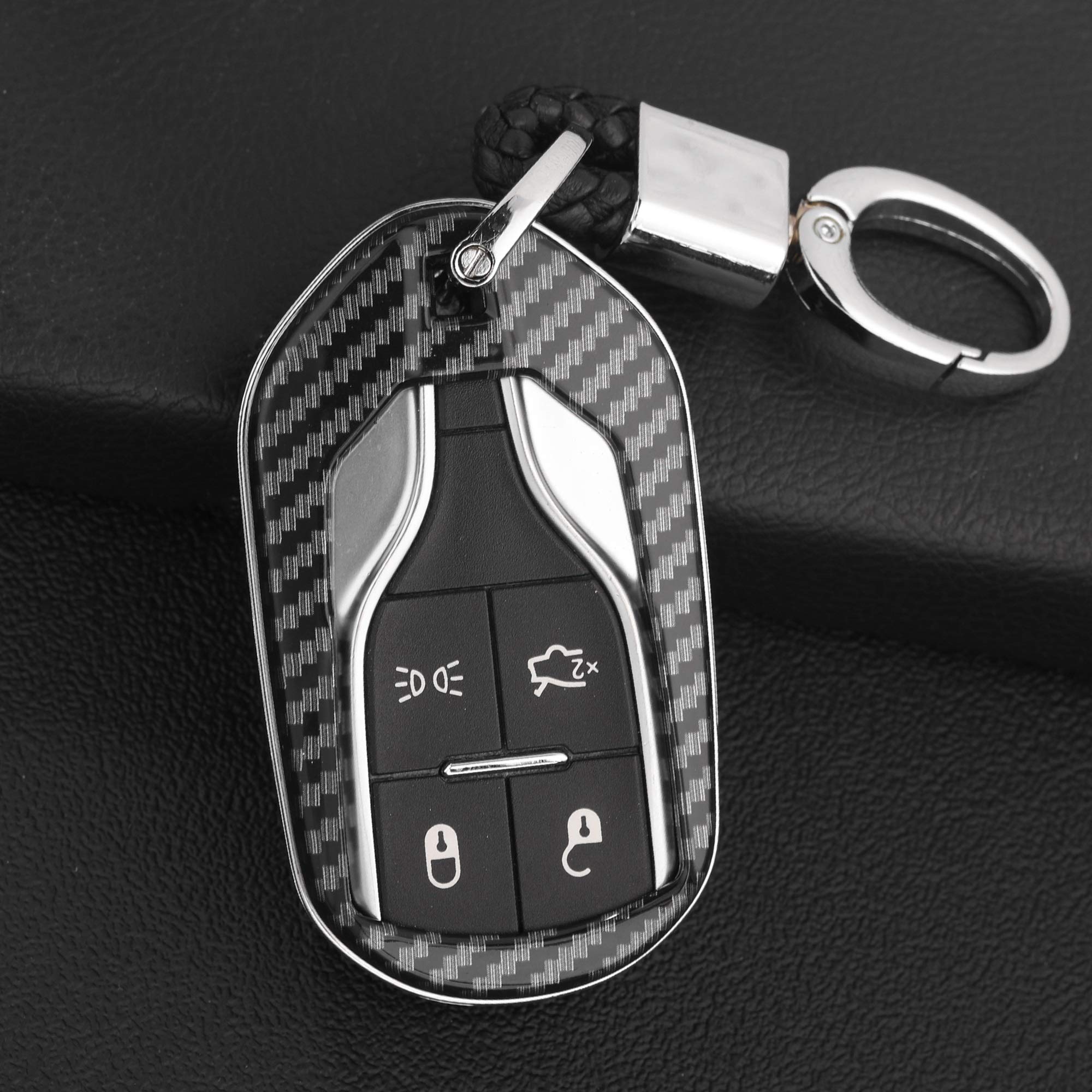ABS Carbon Fibre Car Key Case Remote Shell For Maserati Ghibli Levante Quattroporte(Shell With Keychain)