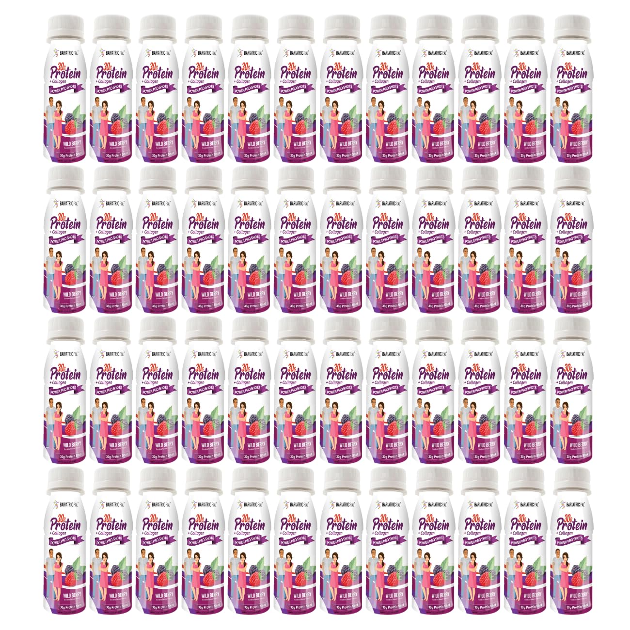 BariatricPal 30g Whey Protein & Collagen Power Pro Shots - Wild Berry (48 Bottles)