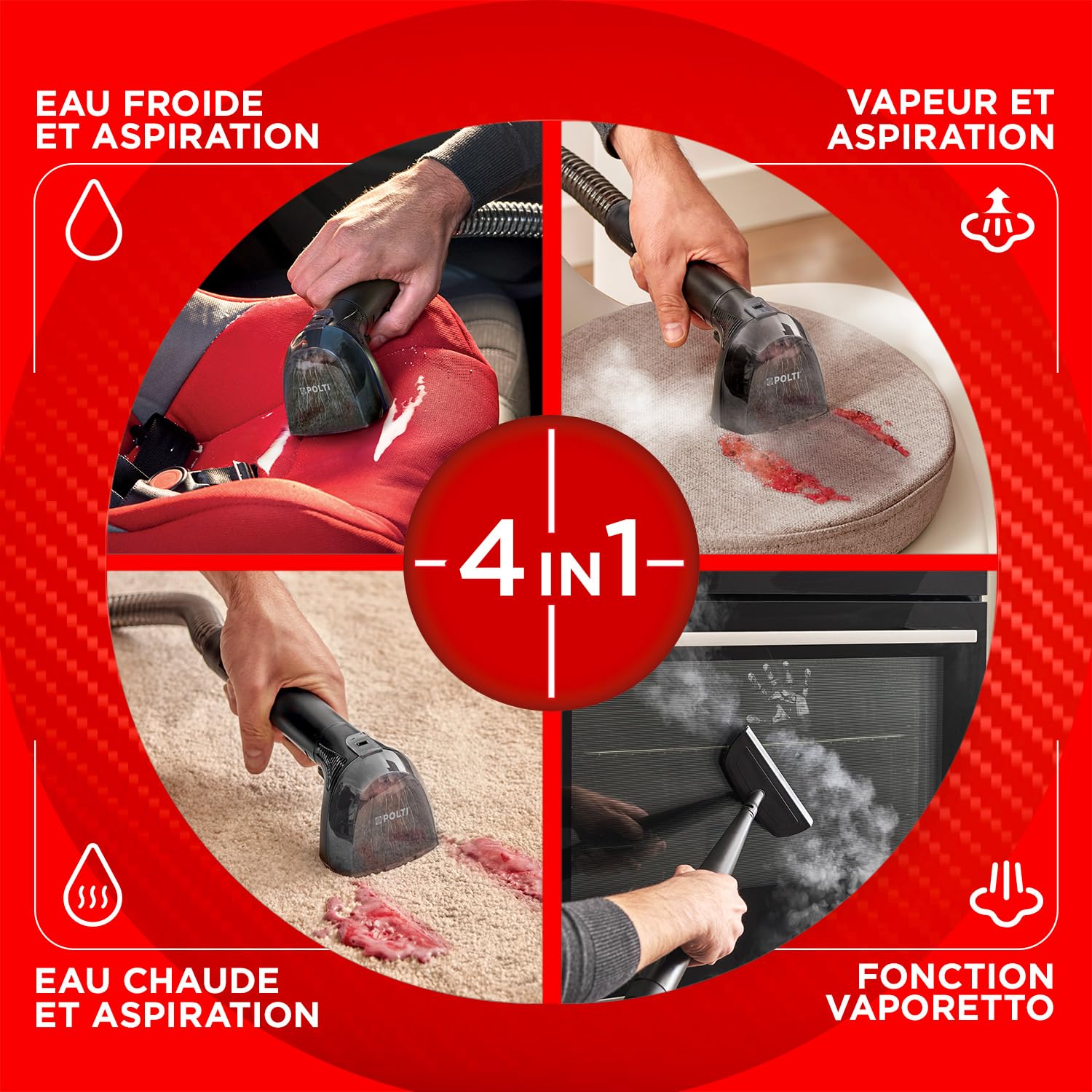 Polti StainOver Pet SC50, Shampouineusevapeur 4 en 1 Pour éliminer Les Taches, Détacheur avec Fonction Vapeur, Idéal Pour les Propriétaires d'Animaux, 10 Accessoires Inclus, Gris Foncé
