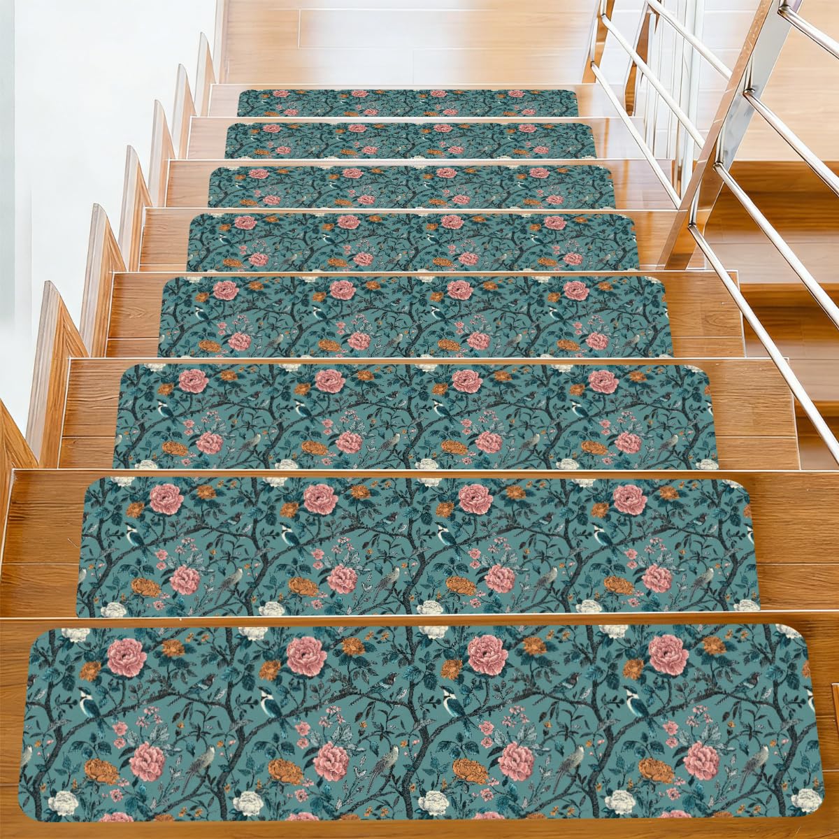Alfombrillas para peldaños de escalera de pájaros y flores para proteger hogares con niños