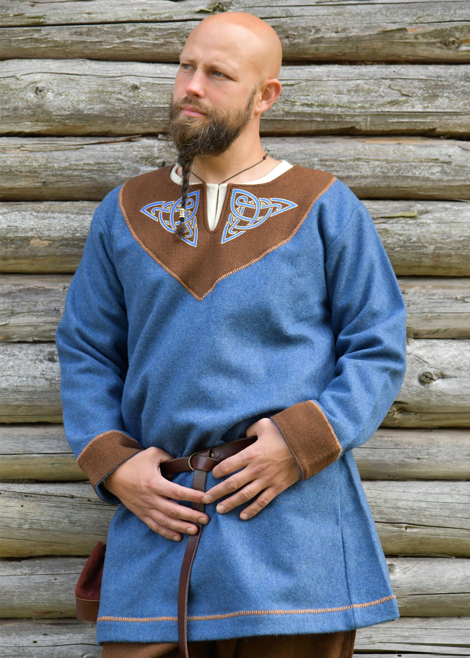 Battle-Merchant Wikinger Tunika Esben aus Wolle, Herren | Mittelalter Hemd, mit Stickerei, Langarm, für Reenactment, LARP & Fantasy Cosplay