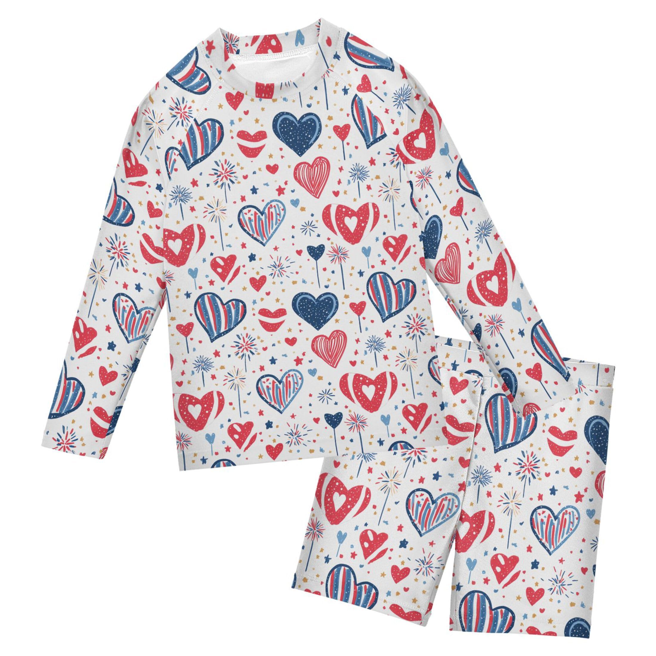 July 4th Independence Day Heart Baby Boys' Toddler Long Sleeved Rashguard Swim Bathing Suit Set B0404586