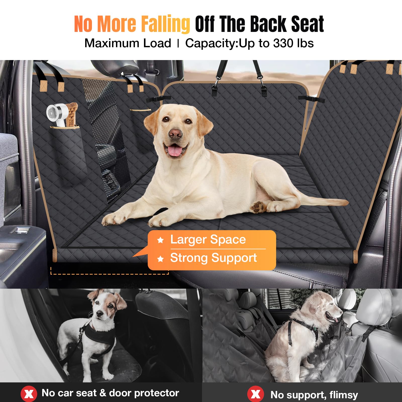 Lekespring Coprisedile Auto per Cani con Fondo Rigido, Coprisedile Sedili Posteriori per Cani per Camion, Grande Telo Auto per Cani con Estensore, per Amaca da Viaggio, Camion, Auto, SUV, Nero