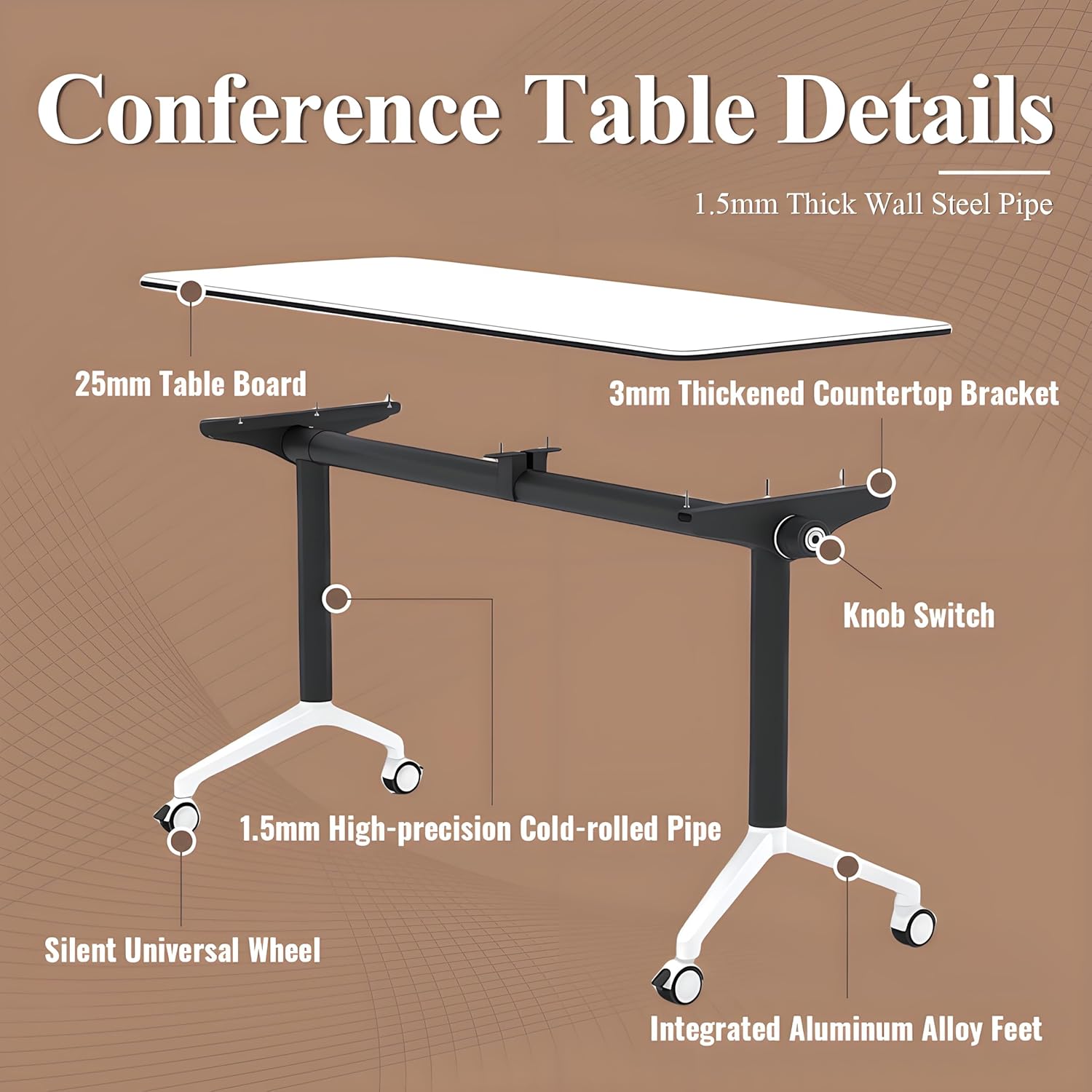 6 Pack,55in, Conference Table, Folding Meeting Table with Wheels,Modular Conference Room Tables, Modern Seminar Training Tables for Office, Meeting Room, Classrooms