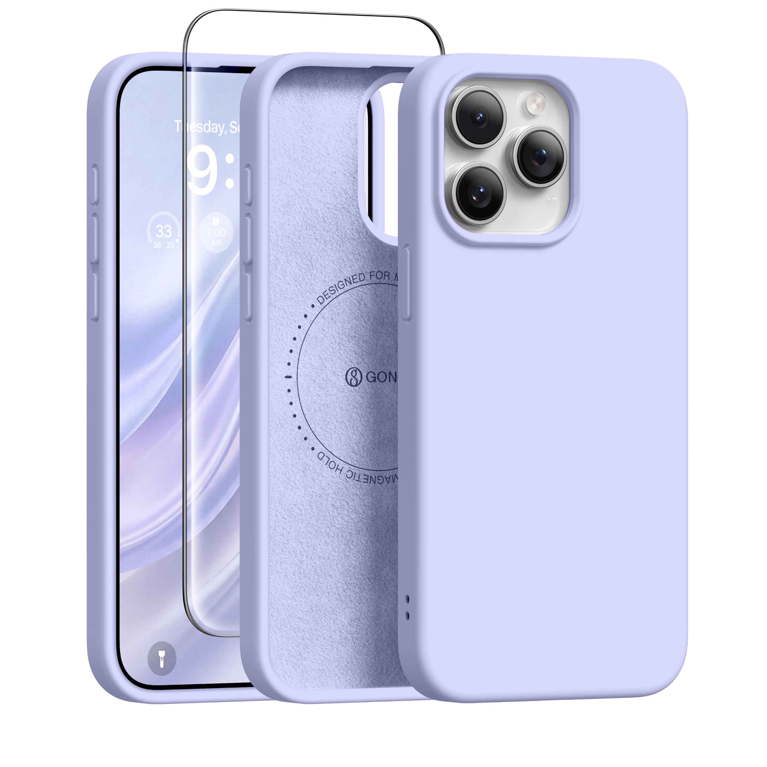 GONEZ Magnetic for iPhone 15 Pro Case, Silicone Cover Lilac