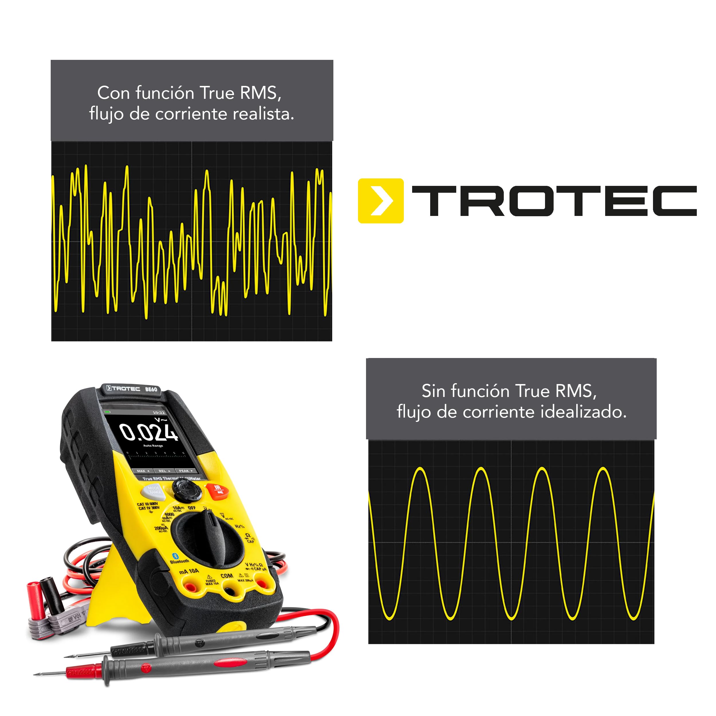 TROTEC Multímetro digital True RMS con cámara termográfica integrada BE60 | once funciones de medición aplicación para smartphone Bluetooth