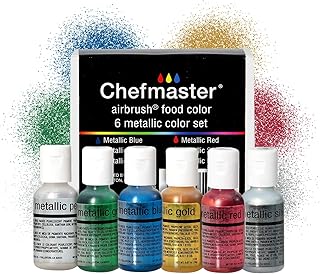 Chefmaster 6-Bottle Set of Metallic Airbrush Food Coloring, Rich Colors,...