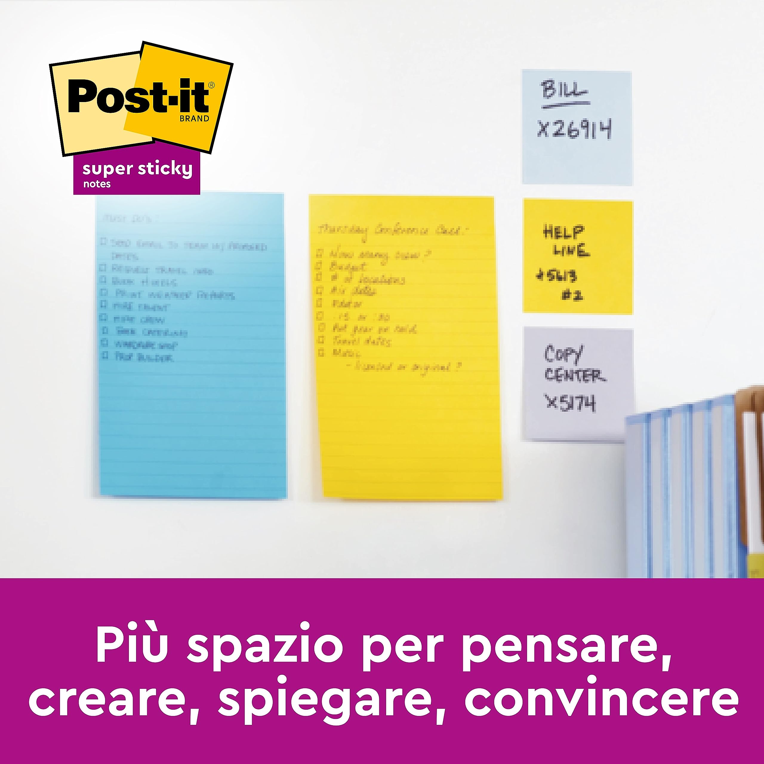 Foglietti Post-it Super Sticky, colori assortiti, a righe, 101 mm x 152 mm, 90 foglietti/blocchetto, 4 + 2 blocchetti GRATIS/confezione