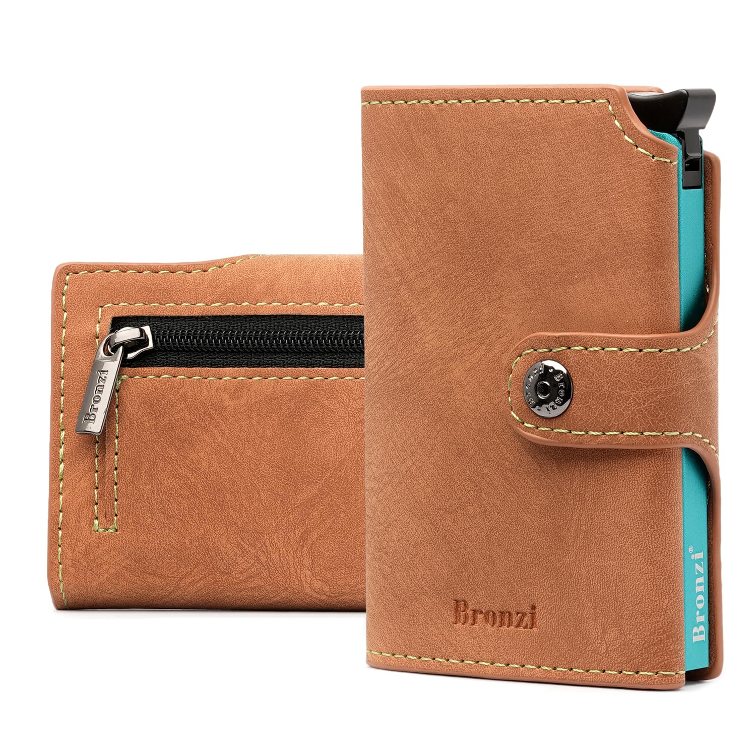 Bronzi Portafogli Uomo Piccolo Slim - Porta Carte Di Credito Con Portamonete - Regalo - Porta Tessere e Documenti Tascabile Italiano (Vellutato Marrone)
