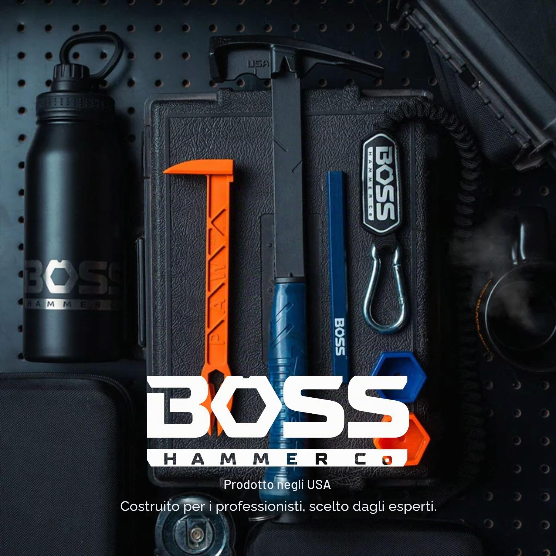 Boss Hammer Martello da falegname in acciaio con collare blu, 4140 in acciaio 4140, squadratura integrata, testa liscia, prodotto negli Stati Uniti, BHBC14STS
