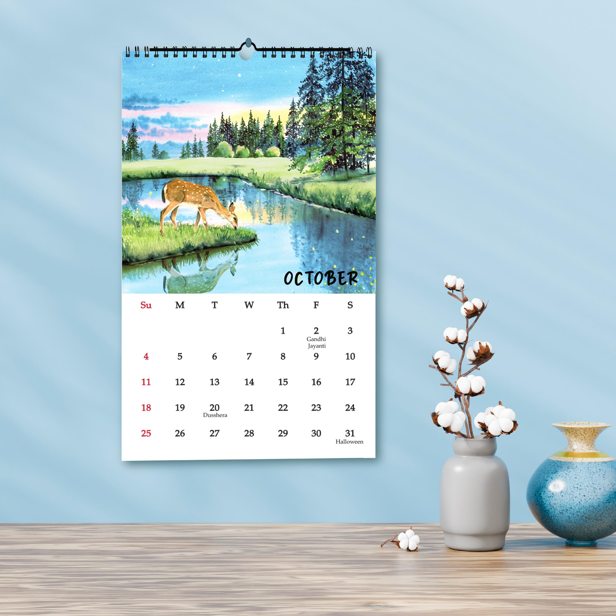 Anujarusiya Calendar 2026-2027 Wall Hanging | 11”X 17.5”| Wilderness Nature Watercolors Paintings Printed on 300 GSM Paper | Notes, Scheduling and Planning | Office and Home 3
