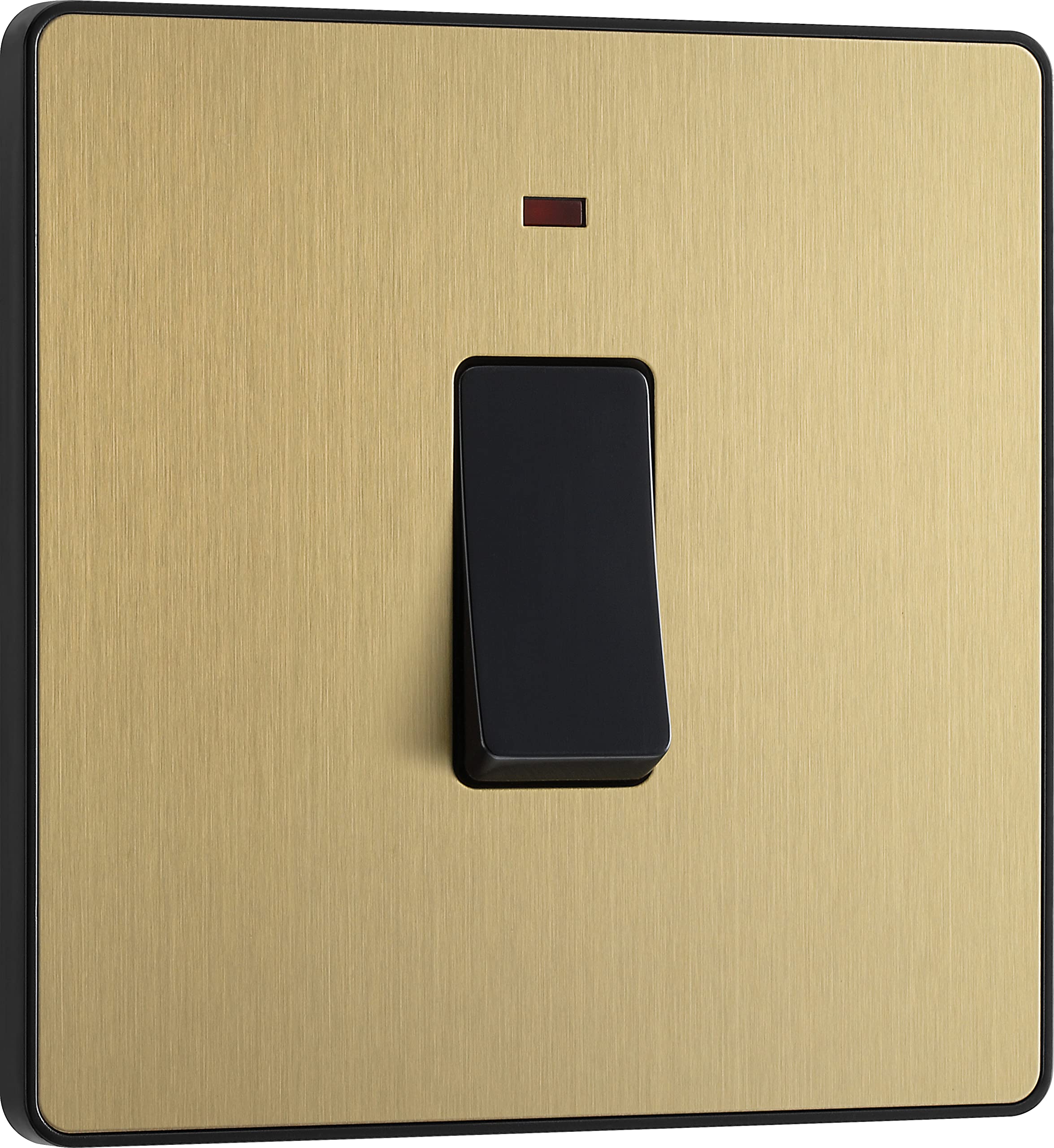 BG Electrical Single Wall Switch with LED Power Indicator, Double Pole, Screwless Front Plate, Round Edges, Evolve, Satin Brass, 20A, PCDSB31B