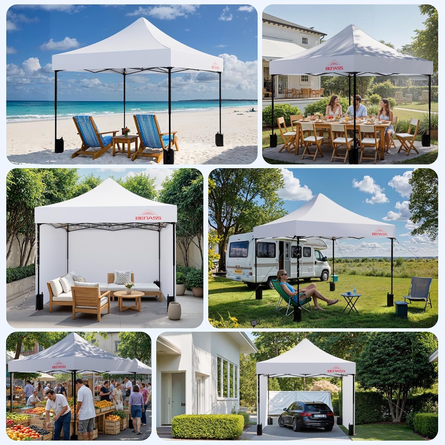 10x10 Pop Up Canopy Tent with 8 Reinforced Steel Wire Ropes, Heavy Duty Instant Canopies with 3 Removable Sidewalls, White