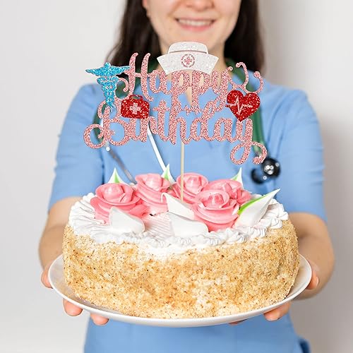 Miniatura 5 de Gyufise Decoración para pastel de enfermería con purpurina para enfermera, feliz cumpleaños, selección de pastel médico, decoración de pasteles para