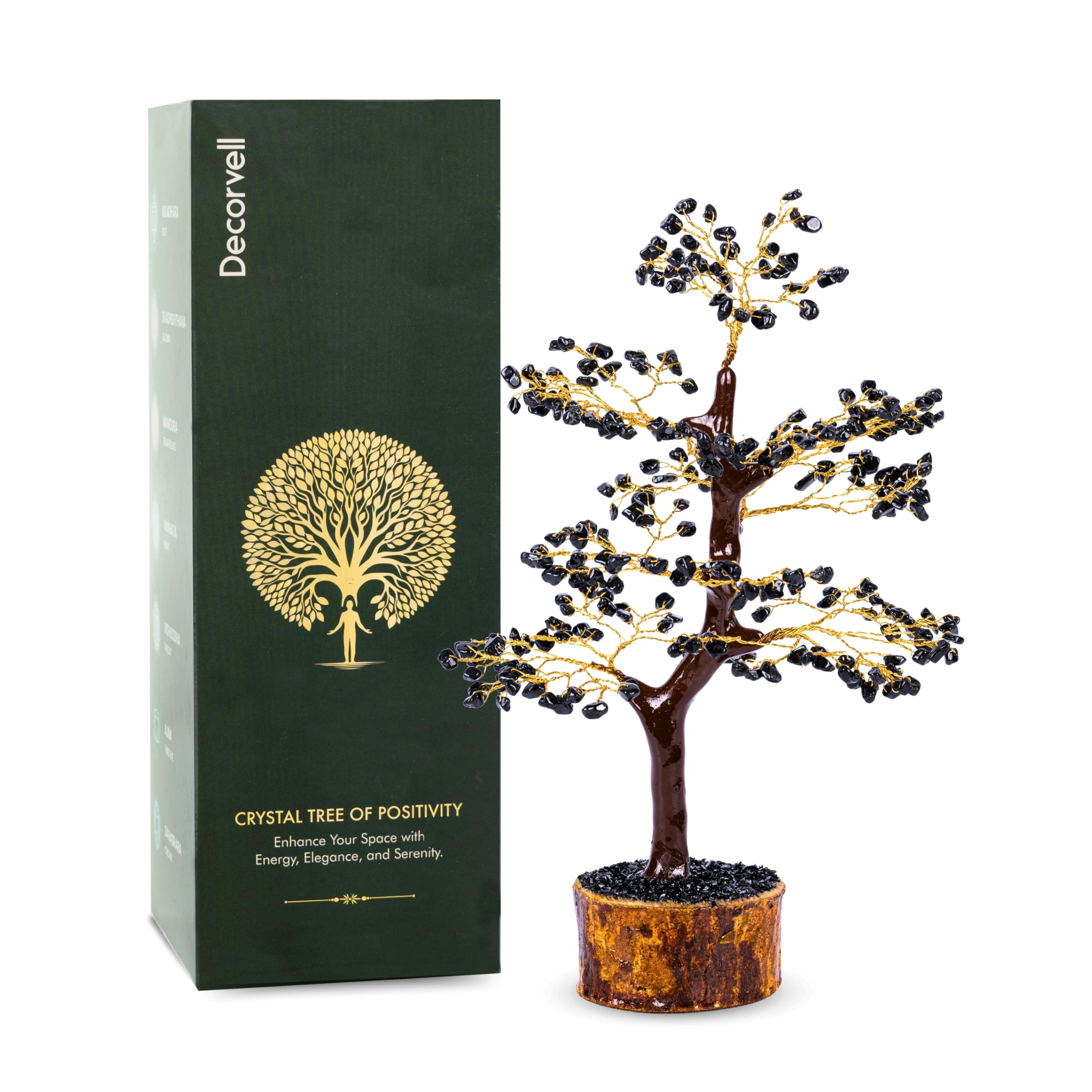 Black Tourmaline Gemstone Tree of Life - Handcrafted Chakra Crystal Tree for Positive Energy, Feng Shui Bonsai with Gemstones, Money Tree for Wealth & Prosperity, Spiritual Good Luck Gift,
