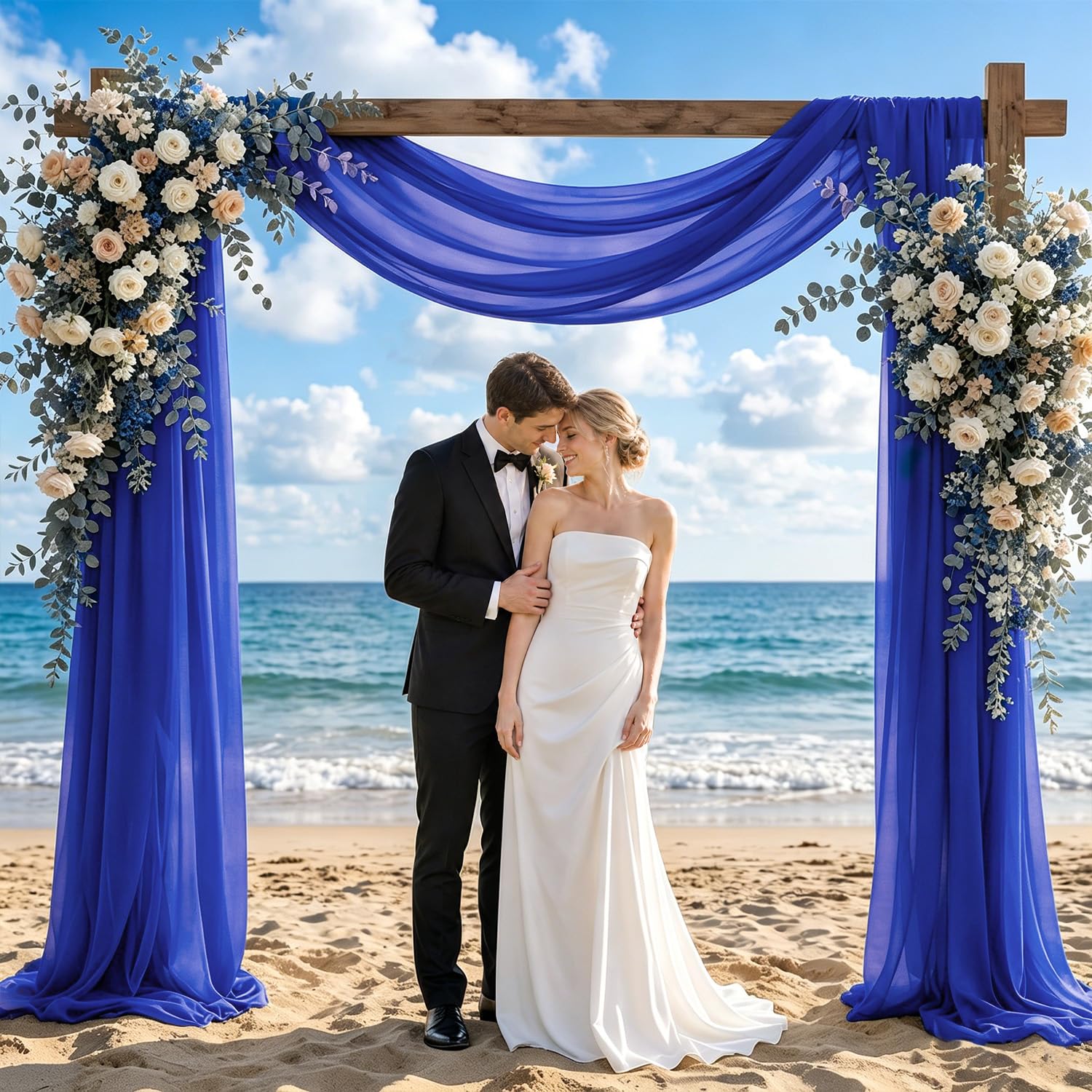 PATYDEST Draping Fabric for Wedding Arch Fabric Drape 20ft 1 Panel Blue Drapes for Backdrop Chiffon Fabric Drapes Sheer Backdrop Curtains Tulle Fabric for Draping Ceiling Arbor Archway Party Ceremony — image 1