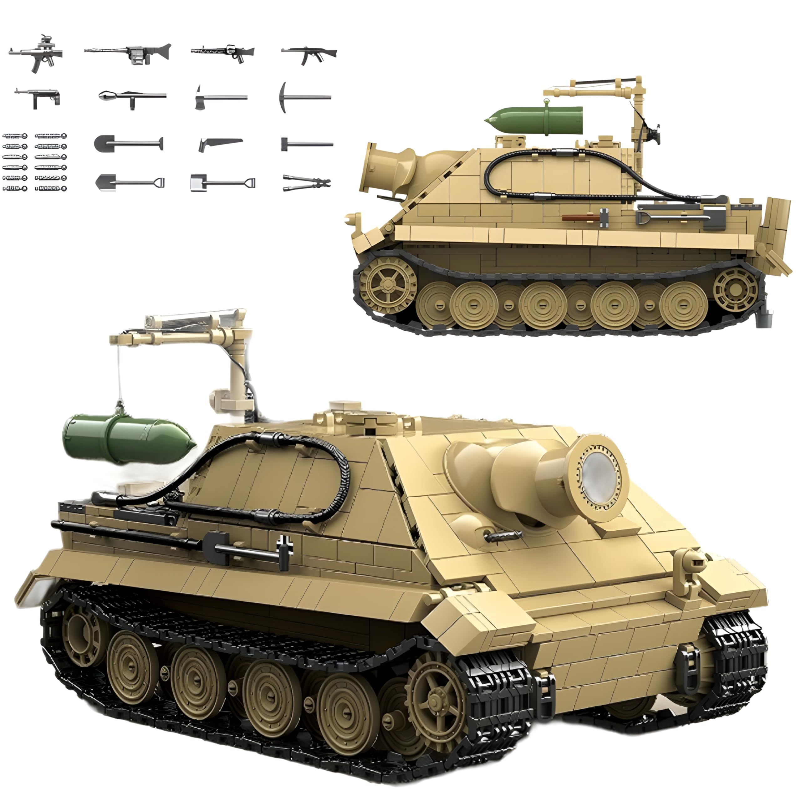 SturmTiger Panzer Bausteine Bausatz, 1394Stück TurmTiger Deutsch 38cm Sturm Mörser Fahrzeuge Modell Spielzeug, WW2 Armee Militär Waffen Klemmbausteine Kit, Ideen Geschenke für Teens Erwachsene