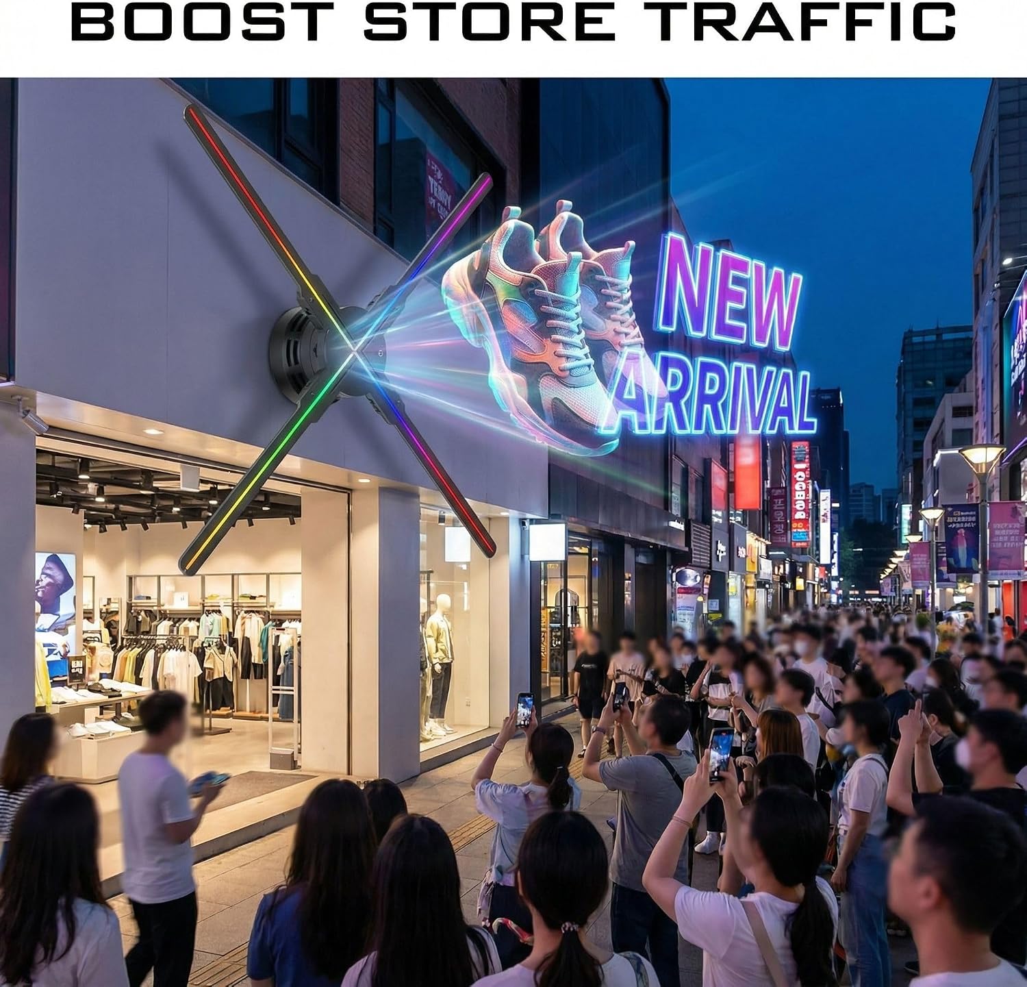 25.6-Inch 3D Hologram Fan With 1280 LED Beads And 32GB Memory, WiFi App Controlled Hologram Projector With Bluetooth 5.0, HD LED Holographic Advertising Display For Storefront (25.6inch)
