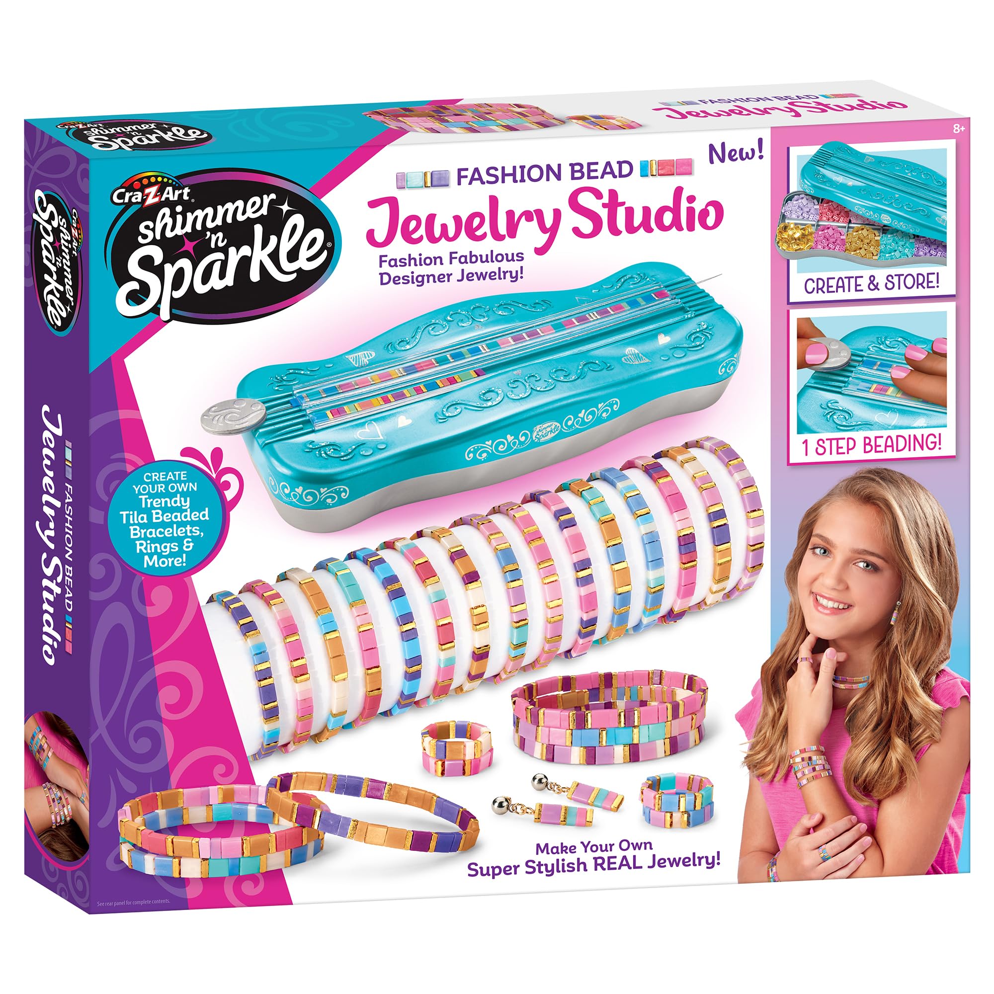 CRA-Z-ART Shimmer N Sparkle Fashion Bead Jewellery Studio Bracelet Maker Haz tus propias joyas de cuentas de tila Haz tus propias pulseras de la amistad, kit de fabricación de joyas para niñas de 8