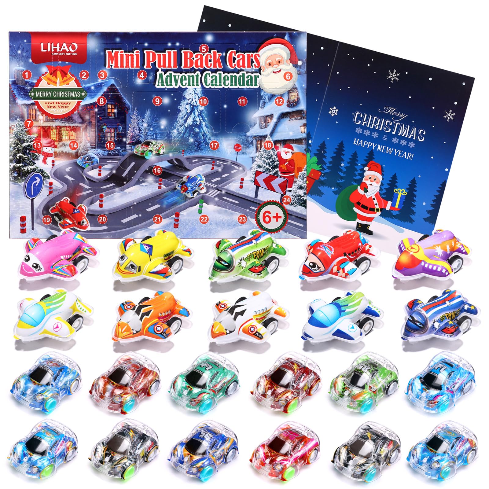 LIHAO Calendario dell'Avvento Bambino 24pz Macchinine Giocattolo Bambini Regalo di Natale per Ragazzi Ragazze Bambini