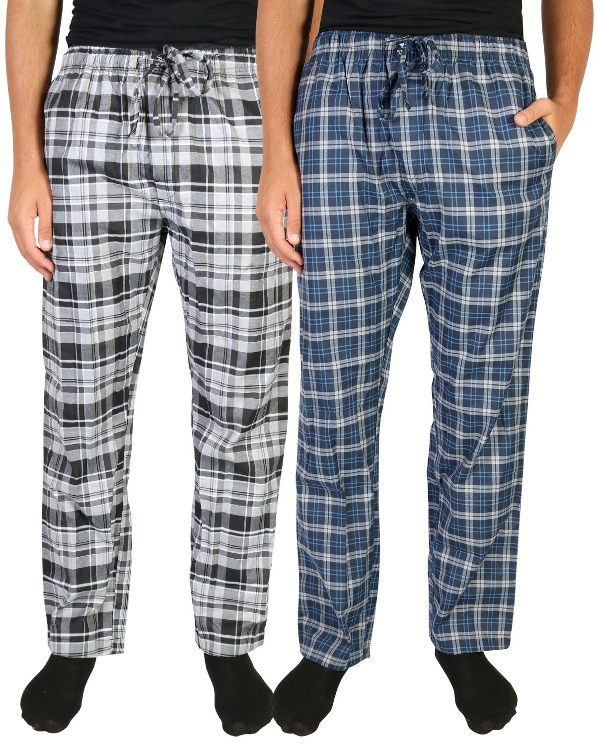 Beverly Hills Polo Club Men's Woven Plaid Sleep Lounge Pajama Pants (2-Pack), Navy Plaid/Black Plaid, Medium (32-34)'