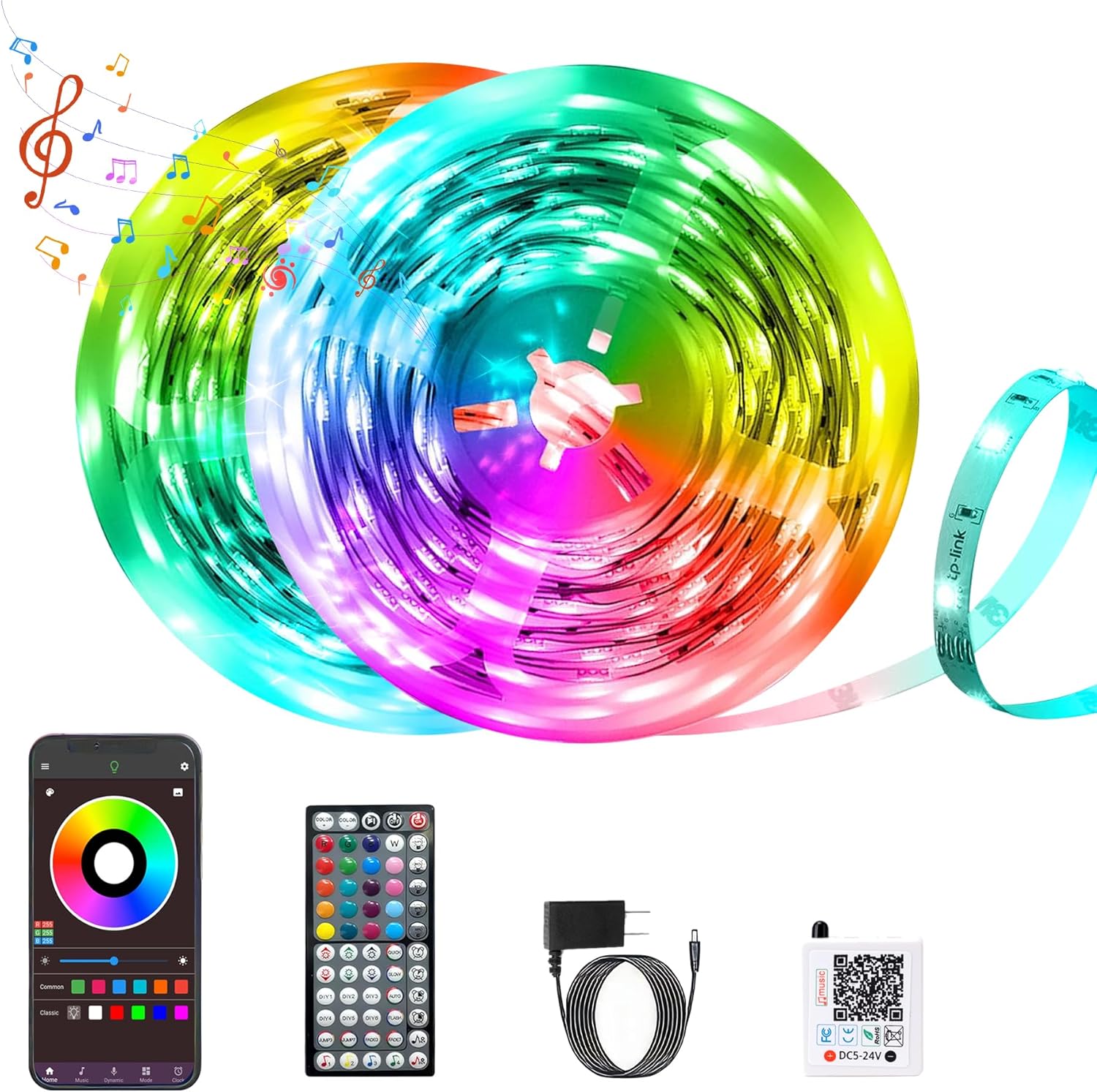 GANZQH Led Lights for Bedroom 150FT Music Sync Color Changing Led Strip Lights with Remote and App Control, RGB Led Lights for Room, Christmas Decor (2 * 75FT)