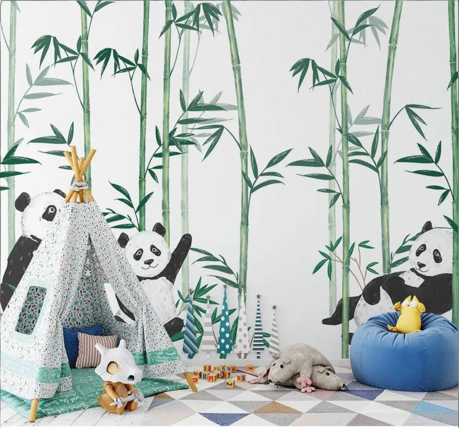 Wallpaper-3D-Xlm 400Cm×280Cm(B×H) Fresh Cartoonish Cute Panda Bamboo Grove 3D Wallpaper Easy Install Feature Office Living Room Sofa Bedroom Tv Background Wall Decoration-400Cm×280Cm