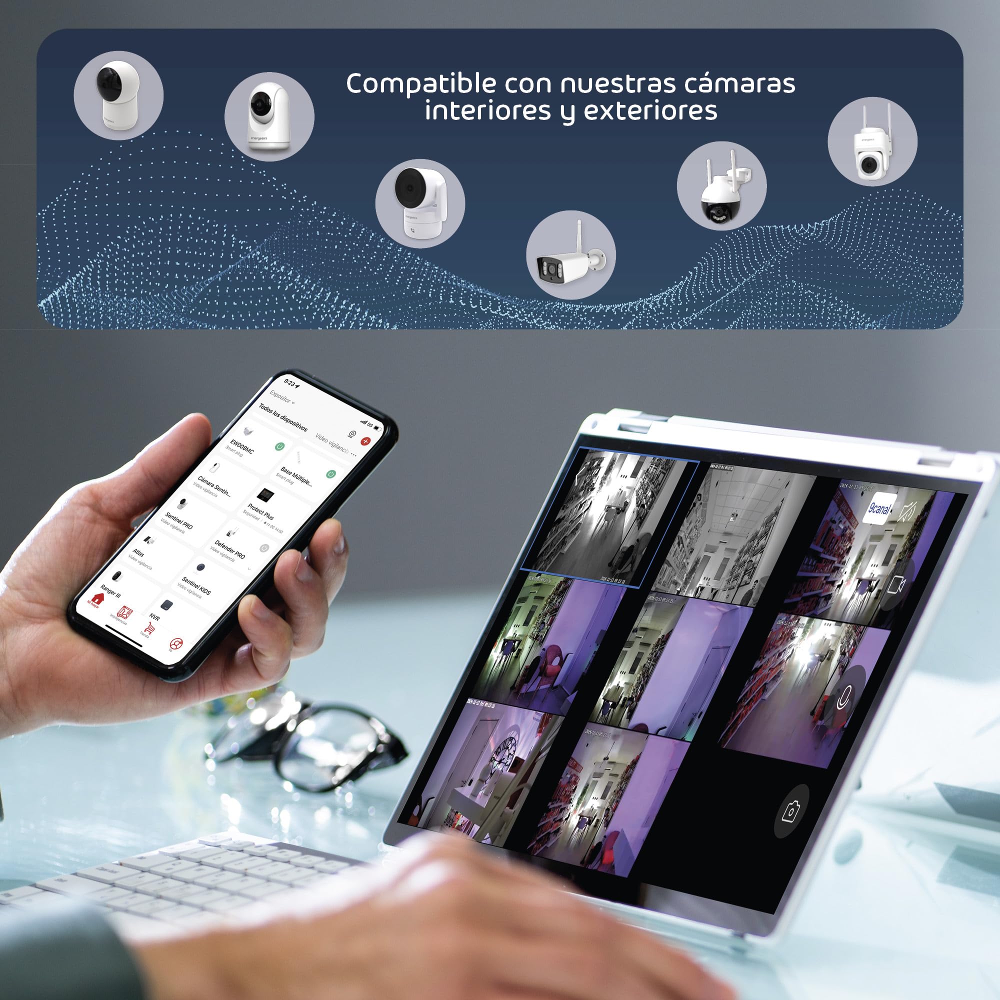 Energeeks - Grabador NVR - 8 Canales - Disco Duro de 1TB - Grabación 24/7 - Solo Compatibles con Cámaras de Seguridad con protocolos ONVIF - Instalación Sin Cables - Control Total - Fácil Instalación
