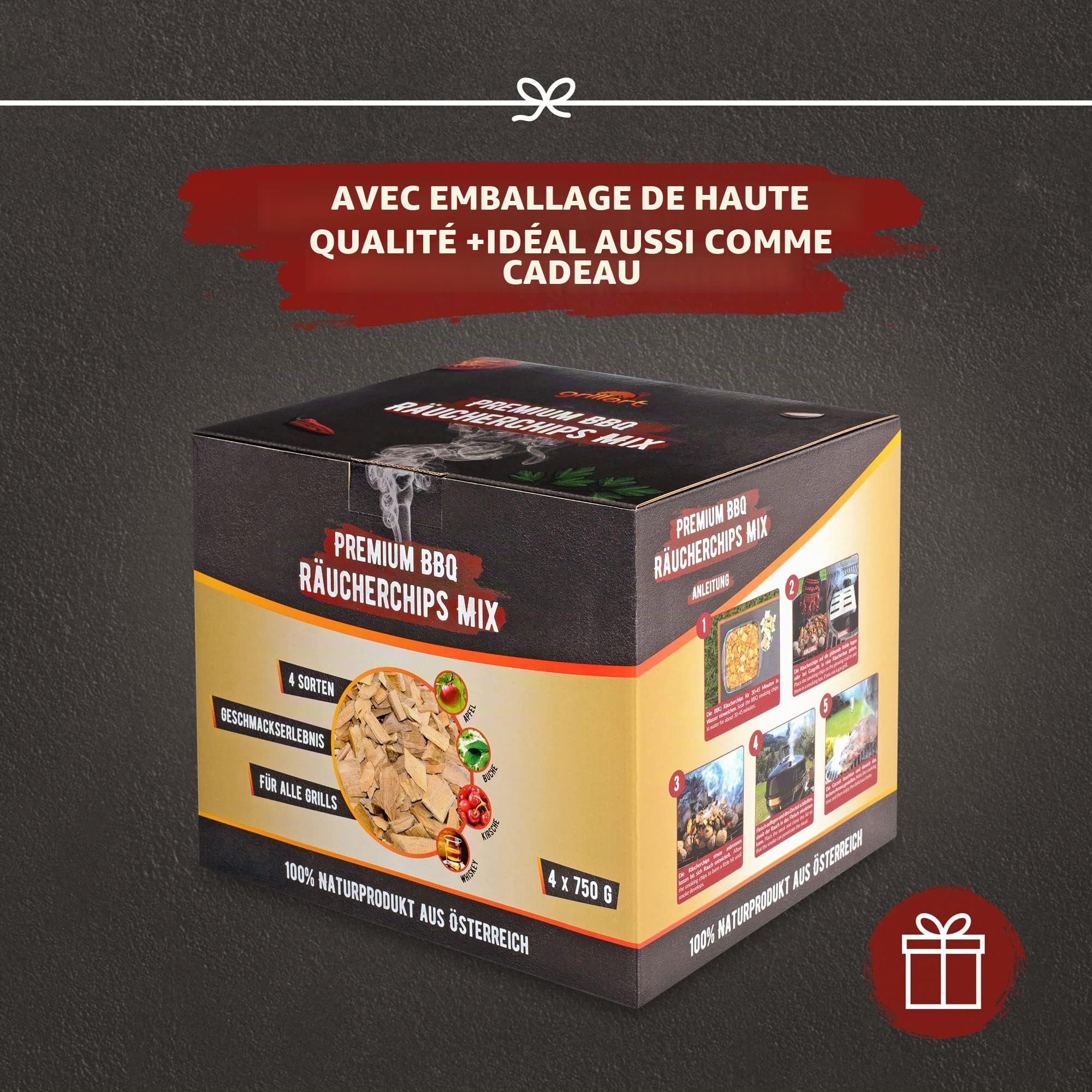 grillart Premium BBQ Copeaux de Bois fumés XL Ensemble de 4 pour Un arôme de Fumage spécial – Copeaux de Bois très fumés/Bois à Fumer – Accessoires pour Produire de la fumée