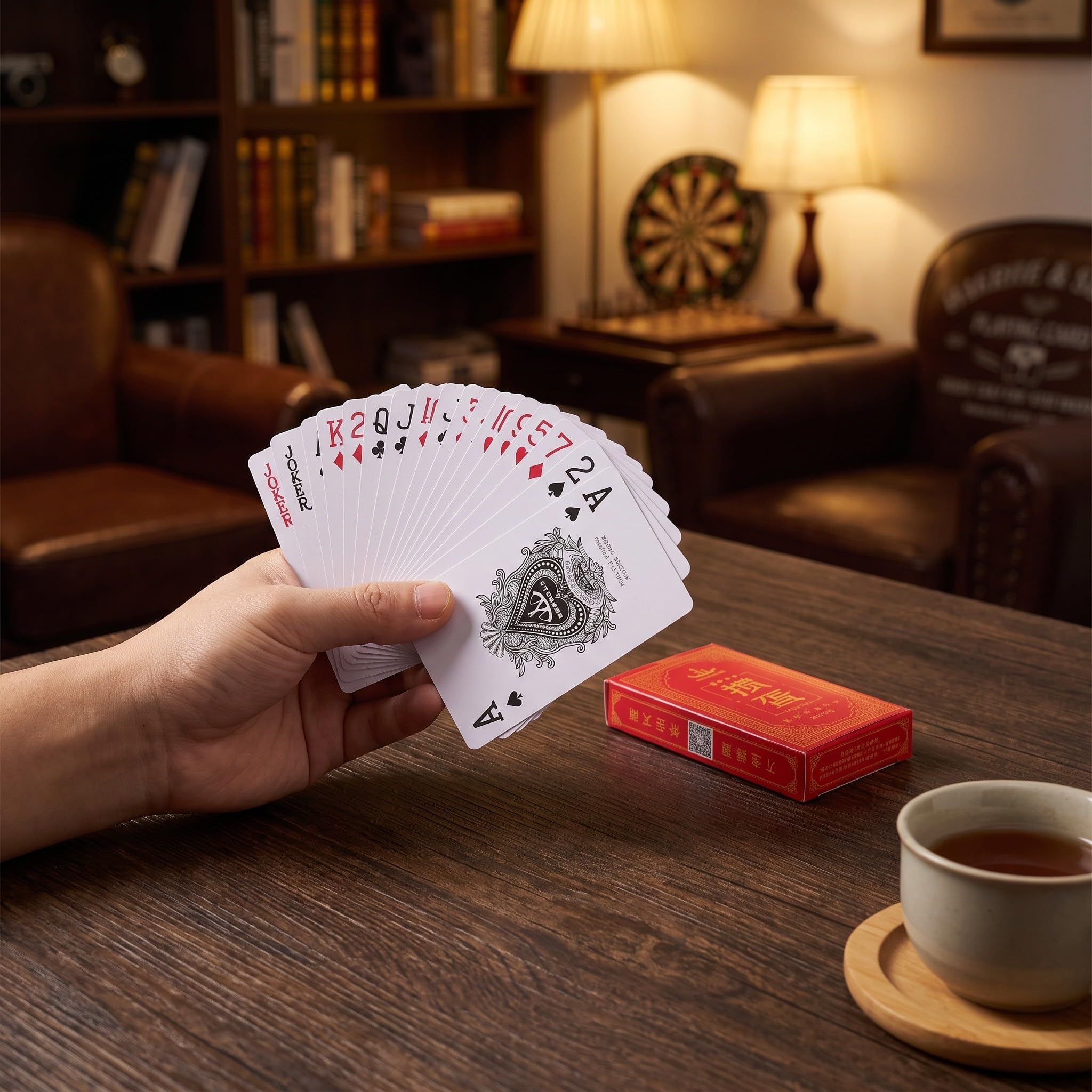 12 Set Carte da Gioco per Guan Dan, Strette Lunghe in Plastica Rossa