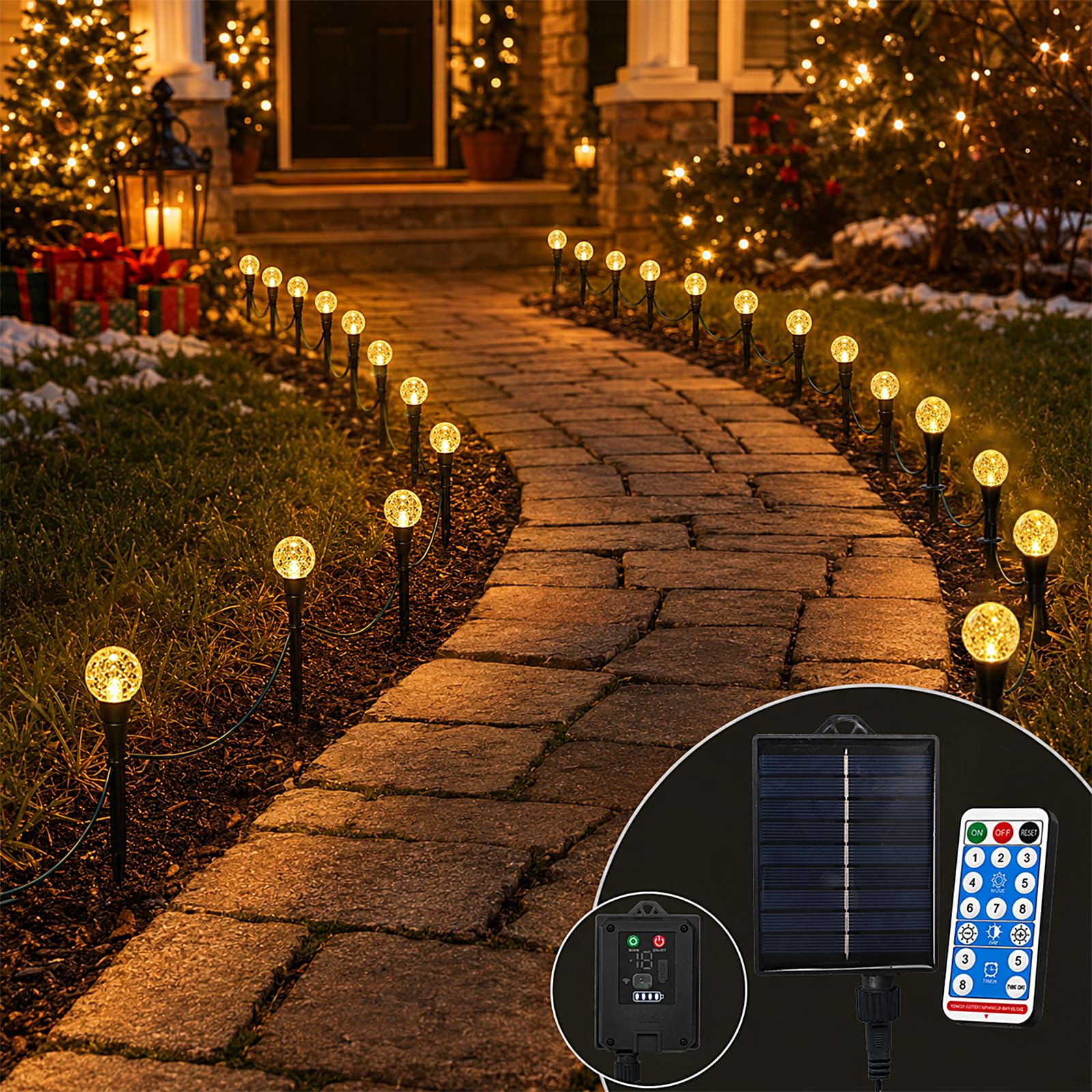 7m Weihnachtsbeleuchtung Außen 50er LED Bubble-Kugel Garten mit Erdspieß