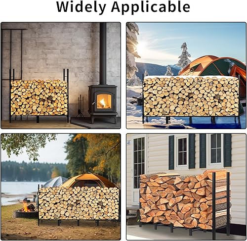 Miniatura 6 de Estante de leña de 5.3 pies para interiores y exteriores, para almacenamiento de madera en chimenea, kit de soportes de almacenamiento de leña,