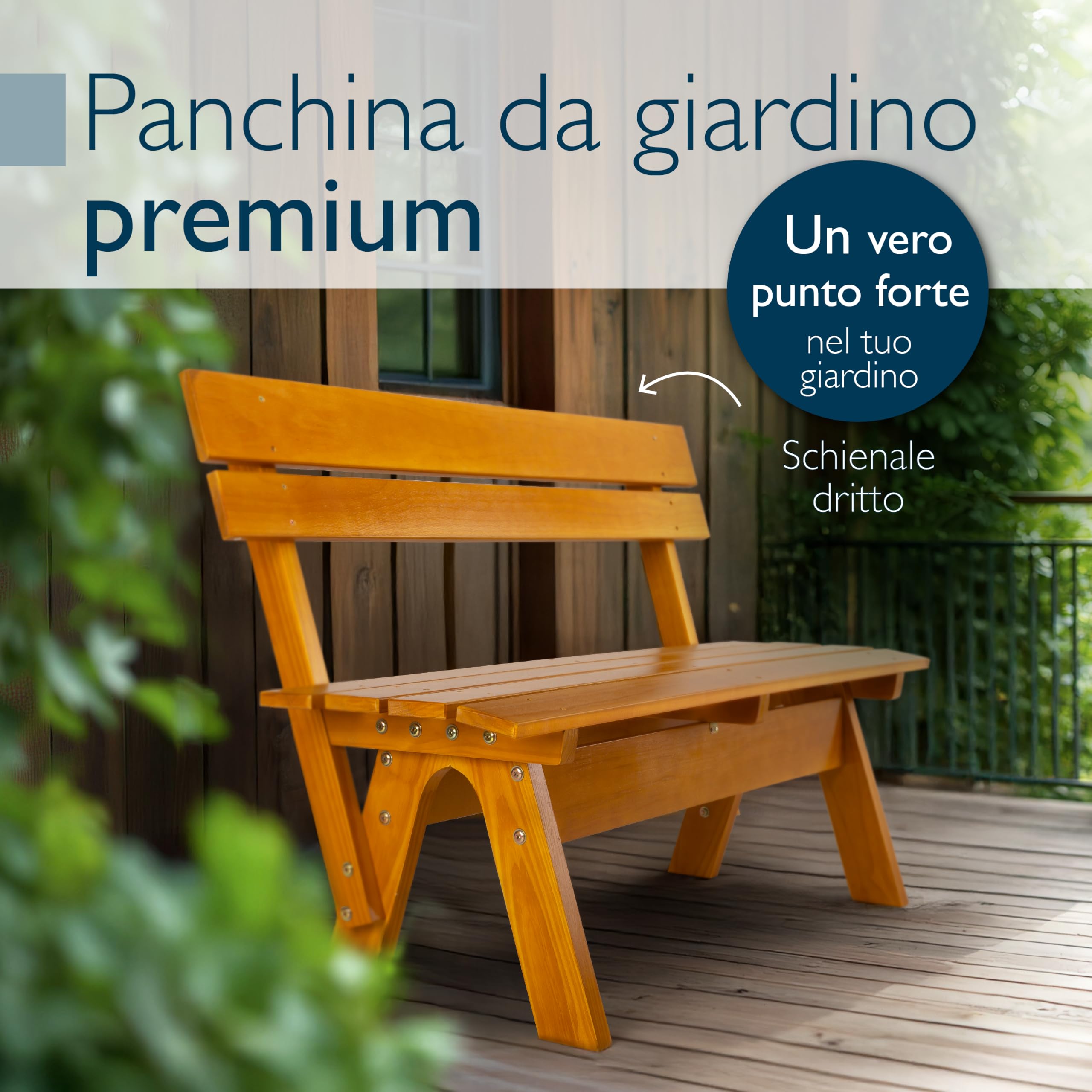 Beautissu Panca Panchina da Giardino in Legno Massiccio Resistente alle Intemperie 2 Posti a Sedere 120 cm – Panchine Panchina da Esterno all'aperto Durevole Robusta per Balcone Terrazza – GR